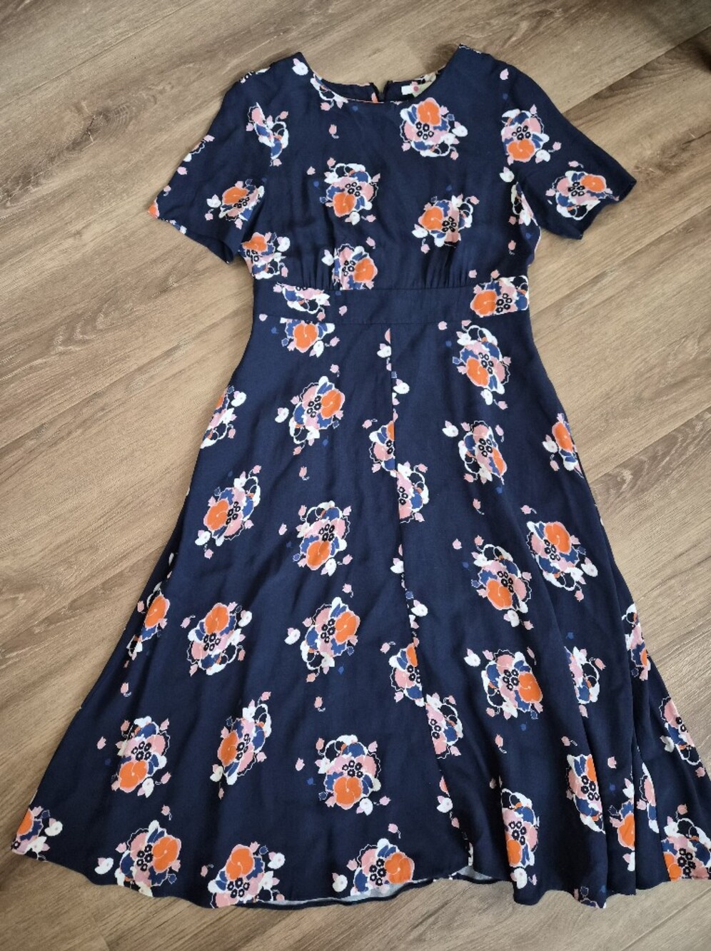 Boden Navy Midi Dress with Orange & Pink Floral Print 8R